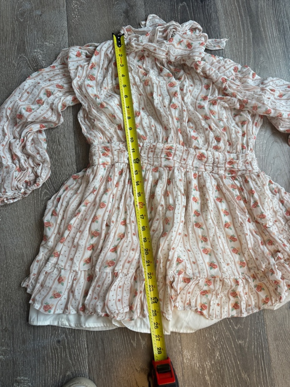 Anthropologie Cream Mini Dress with Dusty Rose Floral Print 0451 - Picture 3 of 10